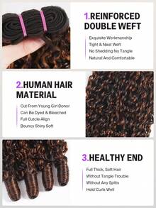 MEGALOOK Dark Brown With Highlight Burmese Curly 100% Human Hair Bundle Finger Coils 12A Unprocessed Virgin Hair Highlight Color Deep Culry Human Hair Weaves 1 Piece For Women - Soft & Full No Shedding Can Be Dyed And Bleached Daily Use Styled Freely Cheap Suitable For Women Will Give You Shining Look For Daily Life, Like Wedding,Makeup,Lashes, Dates, And Party - S4/30 - View 7