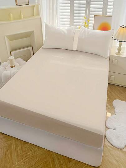 1pc Solid Color Fitted Sheet (1 Fitted Sheet, No Pillowcase Or Pillow Insert), Bedding Decor, Suitable For Dorm, Bedroom, Hotel