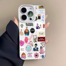 Estuche para teléfono con patrón de pegatinas de colores compatible con  17,  16 Pro Max,  15 Pro Max,  13 y  12, resistente al agua, a las caídas y a los arañazos. Un gran regalo para familiares, amigos, amantes, novios/novias y el Día de San Valentín. - Blanco - Ver 1