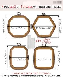 Bộ 4 khung thêu kiểu cổ điển màu nâu giả vân gỗ, nhiều hình dạng khác nhau, làm từ nhựa ABS & PVC, có móc treo bằng kim loại, thích hợp cho việc tự làm thêu chữ thập, thêu và trang trí, bao gồm 16 kim thêu. - màu nâu - Xem 16