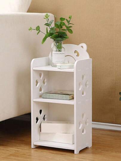 1 pieza mesa de noche de 3 capas, blanca, estante de baño para mesita de noche, adecuada para espacios pequeños, sala de estar, oficina, dormitorio