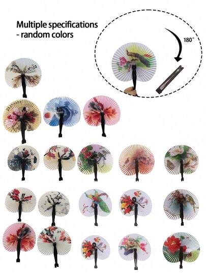 Niezbędny przedmiot na letnie chłody – wentylator, przenośny składany mały wentylator papierowy, tradycyjny wentylator papierowy do malowania i regionalne wzory charakterystyczne, można obrócić o 180 stopni, lekki i niezbędny w podróży, nadaje się do noszenia małych prezentów