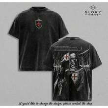 1pcRetro Baldwin IV "The Leper King" The Crusader King And His Holy Army Vintage Washed T-Shirt Hoodie Tank Top Sweatshirt |    Jerusalem Cross Medieval Christian Streetwear |   Medieval Cross Armor Glory Of God Outfitgraphic Tee Graphic Tee2026 - 黑色 - 查看 2