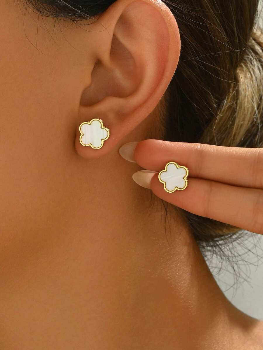 1对春日元素樱花向日葵耳环（女士款），[纹理随机] - 金色 - 查看 1