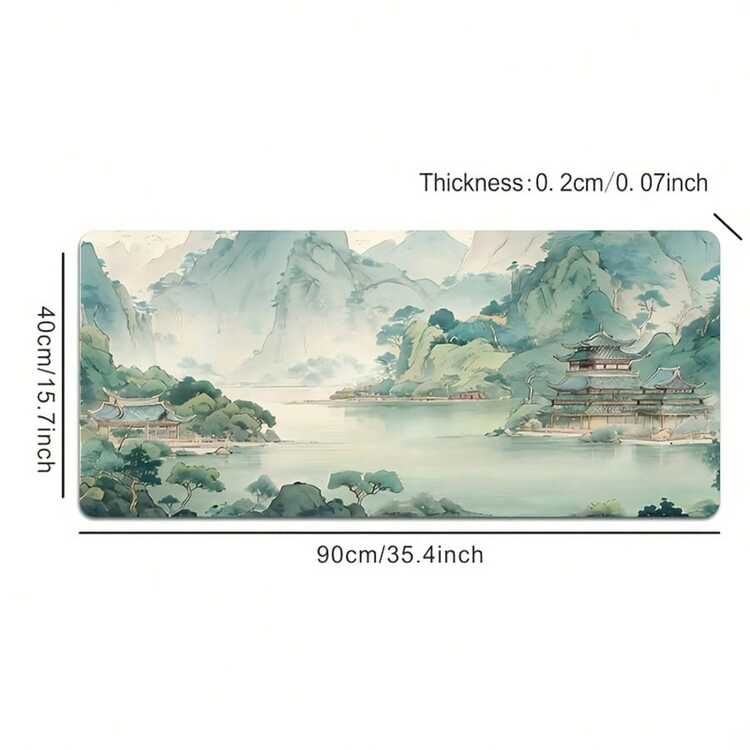 1 件装中国山水图案大型游戏鼠标垫，防滑橡胶底座，缝边设计，加长键盘垫，超光滑表面，高清山水风景印花，家用办公桌面垫 - A - 查看 7