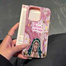 Estuche para teléfono con diseño floral de inspiración religiosa compatible con  17,  16 Pro Max,  15 Pro Max,  13 y  12, resistente al agua, a las caídas y a los arañazos. Un gran regalo para familiares, amigos, amantes, novios/novias y el Día de San Valentín. - Rosa - Ver 1