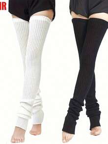 1 Pair Women's Thick Leg Warmers - Thigh-High Footless Winter Socks, Soft Warm Knee-High Bootless Design For Bed, Couch & Outdoor, Hand Washable Cozy Gift For Wife, Girlfriend (No-Dryer Care) - trắng - Xem 3