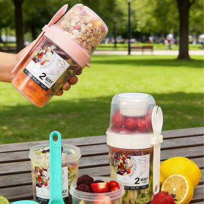 1个800毫升便携式沙拉杯/早餐杯（带盖和勺子）、双层燕麦杯、水瓶，适用于办公室、家庭、户外、野餐、露营、工作、学校、节日聚会等场合，是送给女性、男性和家庭的绝佳礼物。