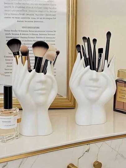 1pc Elegant Makeup Brush Holder, Face Organizer With Brush Rack, No Assembly Required, Suitable For Home, Salon, Office - Can Hold Makeup Brushes, Eyebrow Pencils, Lipsticks - Modern Manicure Desk Decor, Artistic Design, Lightweight & Portable, Compact & Practical, Salon Accessory, Home Storage, Gift For Her, Christmas Gift, Great For Women