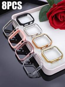 8件裝運動休閒手錶保護殼，相容 40mm、41mm、42mm、44mm、45mm、46mm、49mm，時尚簡約防震耐用硬 PC 保護殼（不含玻璃），相容 Ultra/12/11/10/9/8/4/6/5/4/SE 系列，男女皆適，佩戴舒適，觸控靈敏 - 多色3 - 查看 2