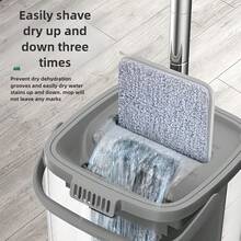 8pcs/Set[Super Value Pack]No Hands Washing Flat Mop With Cleaning Bucket + 6 Original Mop Pads, Dry & Wet Dual-Use Slouchy Mopping Device, Household Cleaning Tool, Effortless Mopping Without Getting Hands Dirty - 8-piece Set - View 2