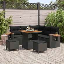 vidaXL 9-teiliges Garten-Sofa-Set mit Kissen, Schwarz Poly-Rattan - Noir - Voir 1