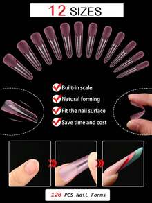 EBANKU Dual Nail Forms For Poly Extension Gel, 120 PCS Pink Nail Molds Reusable Nail Extension Forms For Builder Gel Manicure Design Salon DIY 12 Sizes - ColorD - 查看 2
