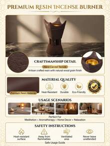 1 Pc/Set Dark Brown Wood Grain Crown Top Resin Incense Burner. Modern Wabi-Sabi Style Bakhoor Burner. Tall Foot Design With Upper And Lower Spliced Structure Incense Burner. - Multicolor - View 7
