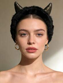 1pc Cute Cartoon Thick Elastic Cat Ear Headband With Glitter, Suitable For All Seasons, Casual Outings, Parties, Vacations And Various Occasions - Multicolor - View 2