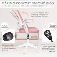 sillasMAGMALIFE Silla de Oficina Natti Ergonómica con Respaldo de Malla Transpirable Altura e Inclinación Ajustables Reposabrazos Abatibles 90° Ruedas 360° Silenciosas y Base Reforzada Soporta 150 kg - Rosa - Ver 6