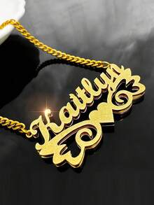 1pc Personalized Custom Text Necklace, Double-Layer+Pressed Sand, Wing Necklace, 18k Gold Stainless Steel Custom Jewelry Necklace, Simple Frosted Style, 45+5cm, As A Daily Dressing Gift For Valentine's Day, Ramadan. - Frosted - View 3