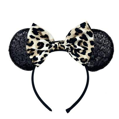 Disney 1pc Shiny Cartoon Leopard Print Sexy Rabbit Ear Sequin Headband, Decorative Hair Accessory For Women, Girls, Suitable For Castle Theme Park, Party, Cosplay