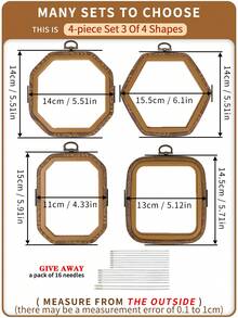 4 Stück/Set Vintage Stil braune Holzmaserung Stickrahmen, sortierte Formen, DIY handgemachte Kreuzstich Rahmen, Traumfänger Aufhängeringe, aus ABS & PVC gefertigt, mit Metallhaken, langanhaltend, inklusive 16 Stück Nadeln, geeignet für Heimdekoration & Stickerei - Braun - Übersicht 16