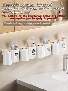 Juego de soporte magnético y vaso para cepillo de dientes con soporte de pared - Organizador de baño, instalación sin taladro con adhesivo/tornillo apto para oficina o viaje - Almacenamiento higiénico y ahorro de espacio - Multicolor - Ver 3