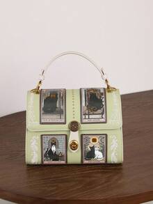 2026新款高端时尚女士手提包，复古Y2K奢华塔罗牌波士顿枕形包，精致工艺可爱猫咪图案医生包，粉紫色独特造型大容量圆形包，街头风小众设计女士托特单肩斜挎包 - 彩色 - 查看 12