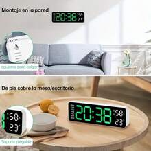 1pc Minimalist Large Screen LED Wall Mounted/Freestanding Multi-Function Silent Living Room Clock Displaying Time, Date, Temperature, Humidity With Large Font - Multicolor - View 12