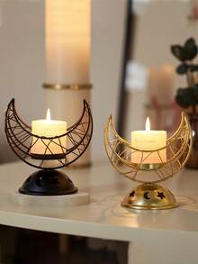 Modern Luxury Crescent Moon Tabletop Candle Holder Set – One Gold & One Black Holder – Gift Box – Perfect For Valentine's Day, Ramadan & Holiday Celebrations - Multicolor - View 7