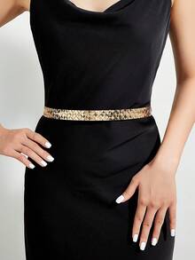 1条女士欧美风腰链，配贝壳吊坠，多层水钻链条腰带，长度105厘米，适合万圣节、圣诞节、派对、婚礼、日常佩戴，秋季适用。 - 金色 - 查看 11