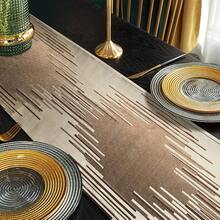 Camino de mesa de champán glamoroso de 13 x 98 pulgadas de largo, de doble capa con patrón abstracto y borlas de lujo para decoración del hogar en la mesa de café, sofá, cómoda, mesa de comedor y chimenea - Champán - Ver 6