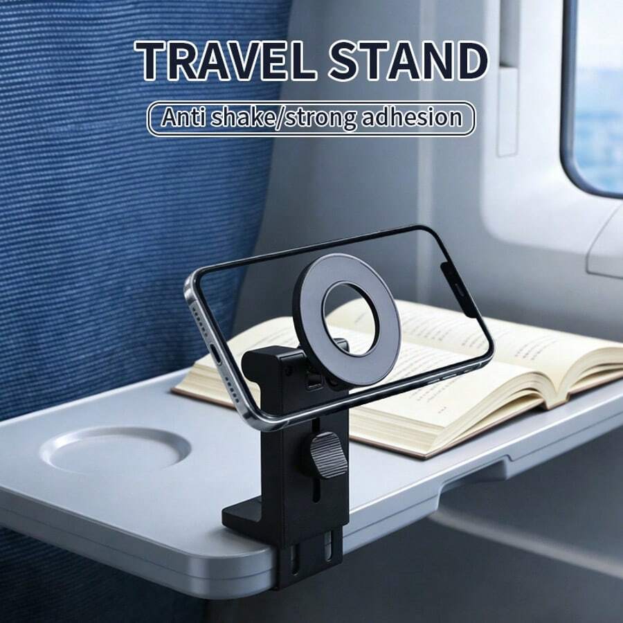 حامل هاتف مغناطيسي قابل للتدوير بتصميم قابل للطي وتلسكوبي، مصنوع من مادة ABS، مثالي للاستخدام المحمول في السيارة/السفر - الأسود - مشاهدة 1