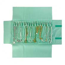 UnionPlus Velvet Travel Jewelry Case Roll Bag Organizer For Necklace, Ice Gre1en - IceGre1en - 查看 1