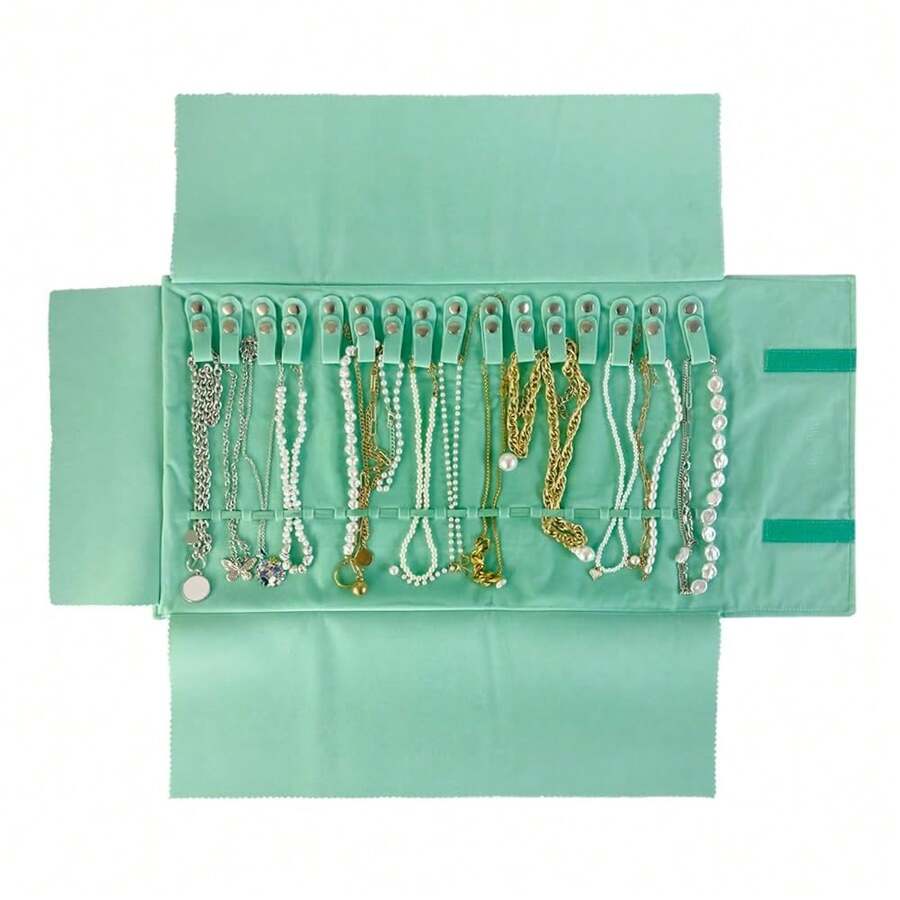 UnionPlus Velvet Travel Jewelry Case Roll Bag Organizer For Necklace, Ice Gre1en - IceGre1en - 查看 1