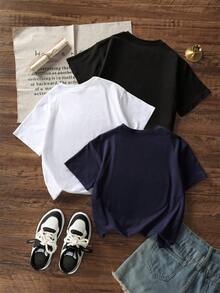 3pcs/Set Tween Boys Casual Printed Crew Neck Short Sleeve T-Shirts, Summer Tops - Multicolor - View 3