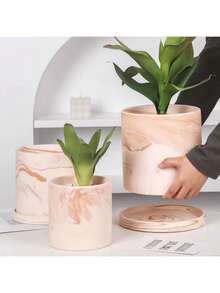 1个红色陶瓷花盆，透气陶土花盆，适用于兰花、绿萝、铁线蕨 - 卡其色 - 查看 6