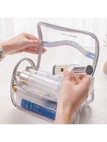Large Capacity Waterproof Makeup Bag With Zipper & Handle - Clear, PVC Travel Toiletry Organizer, Mini Pouch Travel Small Makeup Case Accessories Make Up Holder Brush Bag Make Up Container Cosmetic Bag Travel Essentials Ladies Accessories Travelling Stuff Makeup Bags Makeup Pouch Make Up Pouch - 彩色 - 查看 4