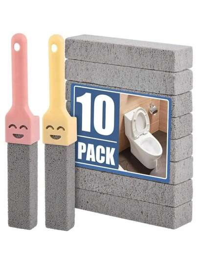 10 piezas de piedras de limpieza para baño con mangos, quitamanchas resistente para inodoro, parrilla y azulejos, en color rosa y amarillo/morado