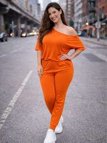 Mono Casual hombro caido TELA BRUSH TEXTURA LIGERA - Naranja - Ver 1