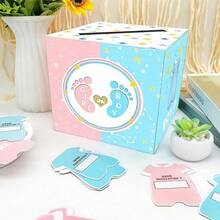 Gender Reveal Party Supplies, Foldable Voting Box, Red & Blue Voting Cards, Baby Gender Reveal Party Fun Props, 1st Birthday Party Decorations, Voting Box + Cards, Cartoon Costume Sign Cards, Voting Slips - Voting Box + Cards - View 4