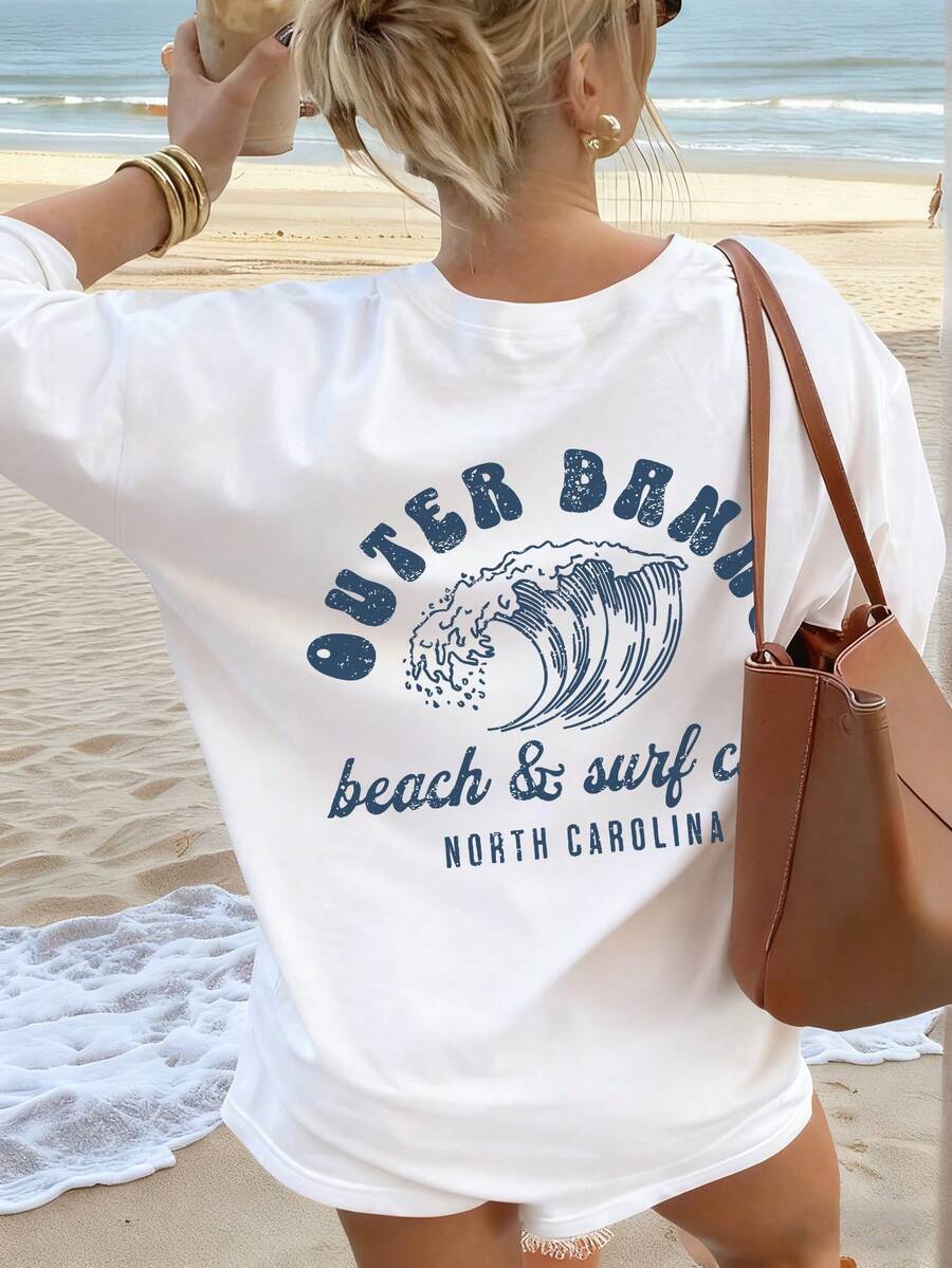 Women's Summer Casual Letter Printed Pattern Round Neck T-Shirt Is And Versatile. Graphic Tees Women White Top Black Top Pink Top Vacation Outfits Women - White - View 1