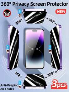Yezodawee 3pcs 360° Full Coverage Privacy Screen Protector - 4-Way Privacy Protection, Ultra-Strong Tempered Glass, 5x Strength Increase, Invisible Protection, Anti-Fingerprint, Easy Installation, Scratch-Resistant, Bubble-Free, Compatible With Phone Cases, Anti-Peeping, Anti-Fingerprint, Anti-Drop, Suitable For IPhone 18 Pro Max/17 Pro/17 Air/17/16 Pro Max/16E/16 Plus/15 Pro Max/14/13/12 Series - 3Pcs - View 18