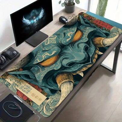 وسادة فأرة كبيرة بنمط قناع هانيا اليابانية، قاعدة مطاطية غير انزلاقية وقابلة للغسل، وسادة مكتب كبيرة، إكسسوار كمبيوتر، وسادة فأرة ألعاب مقاومة للأوساخ، هدية مثالية للاعبين، وسادة مكتب طويلة، ديكور مكتب أنيق وملحق دراسة، هدية عيد الحب المثالية