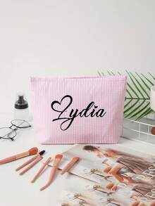 Customized Vertical Striped Makeup Bag, Can Add Personalized Text Design, Lightweight Foldable Cosmetic Storage Pouch, Can Add Name, Toiletry Bag, Multifunctional Makeup Bag Suitable For Travel And Daily Use, Ideal For Commuting, School, Party, Wedding, Great Gift Idea - Multicolor - View 6