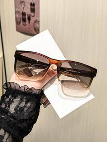 1 PC Women's Square Casual Fashion Glasses Gradient Tea And Black Frame Lightweight And Stress-Free Suitable For Daily Driving Trips With Glasses Box - Multicolor - View 14