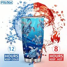 Foloda-Jewelry Sea Turtles Gifts For Women Mom Sea Turtles Lover Girls Sea Turtle Tumbler 20oz  With Lid Jewelry Drawings Stainless Steel Insulated Tumblers Coffee Travel Mug Cup Gift For Birthday Mother's Day Christmas Art Gifts Keep Drink Hot&Cold - Default - View 4
