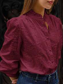 Áo sơ mi trắng cài cúc cho nữ, thích hợp cho các buổi tiệc trà, kỳ nghỉ, đi học, hòa nhạc, phong cách thanh lịch giản dị, áo sơ mi tay dài màu trắng thêu họa tiết, cổ áo có cúc, thoải mái và đa năng cho năm mới, thích hợp cho đi làm, đi chơi, dự tiệc, kỳ nghỉ. - Màu Đỏ Sâu - Xem 6