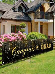 1 件大型毕业横幅，200*40 厘米，2026 届毕业生祝贺庭院标牌，适用于 2026 年毕业派对装饰，黑/红/绿/蓝金色欢迎标牌，适用于户外围栏、车库、花园、门廊背景墙、家居装饰、房间装饰，2D 平面户外悬挂横幅 - 彩色 - 查看 2
