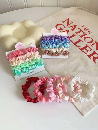 5 قطع مجموعة أربطة شعر من قماش الساتان، أربطة شعر متعددة الاستخدامات للذيل، مناسبة للربيع والصيف، أربطة مطاطية للشعر