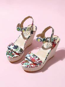 Giày sandal mùa hè cho nữ, đế xuồng, họa tiết khăn lụa, trang trí đính hạt cao cấp, thoải mái và nhẹ nhàng, thời trang đa năng, phù hợp cho cả trang phục thường ngày và đi nghỉ mát. - Màu đỏ tím - Xem 6