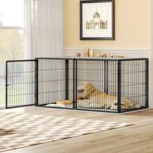 Basics Modular Hundebox 160x80x80 Cm, Flexible Hunde-Käfig Mit Sicherheitsdeckel & Verstellbarer Tür, Aus Stahl Mit Rostschutz, Inkl. PVC-Auflage, Schwarz - Black - View 2