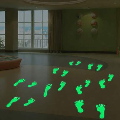 18pcs Glow-In-The-Dark Green Leprechaun Footprint Stickers - Reusable PVC Floor, Wall And Window Decals For St. Patrick's Day And Halloween Parties, Home And Office Holiday Decorations